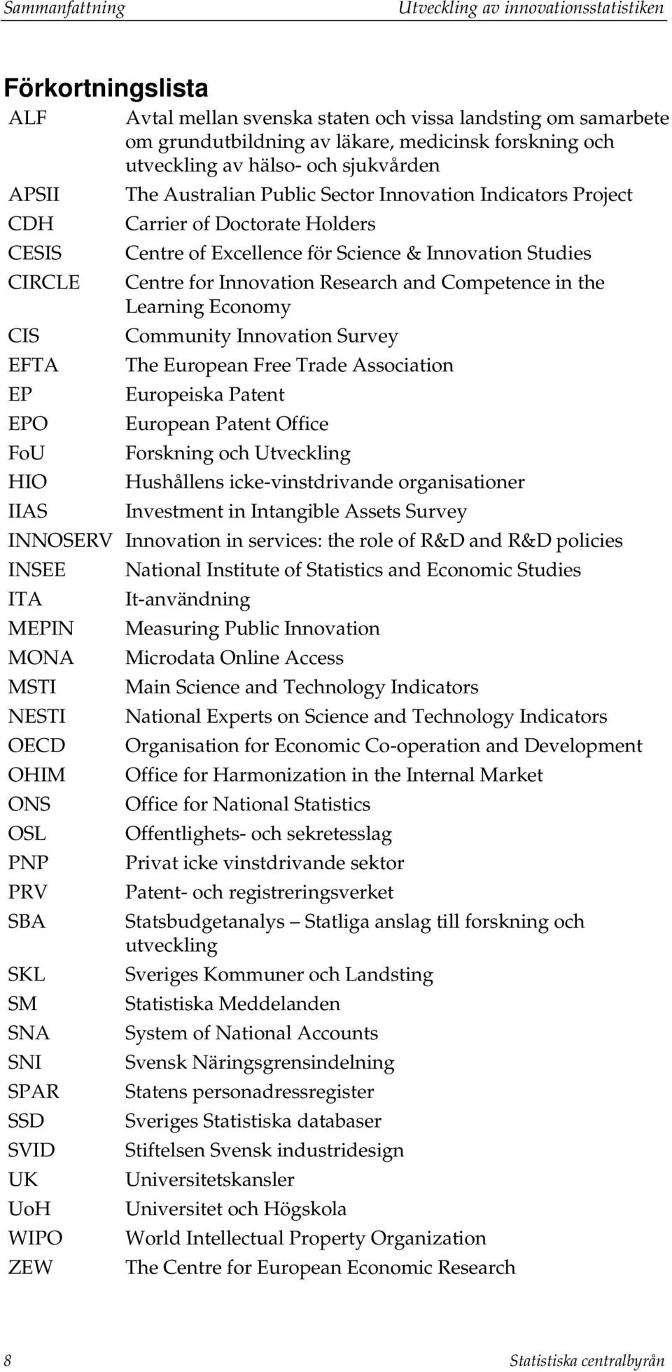 for Innovation Research and Competence in the Learning Economy CIS Community Innovation Survey EFTA The European Free Trade Association EP Europeiska Patent EPO European Patent Office FoU Forskning