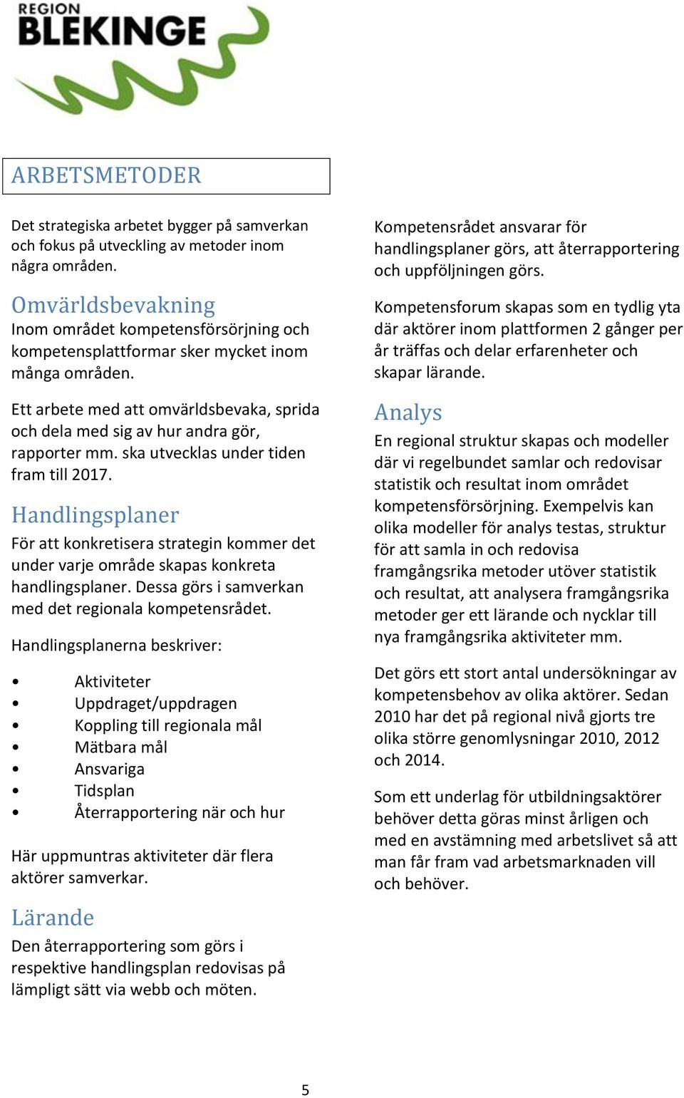 ska utvecklas under tiden fram till 2017. Handlingsplaner För att konkretisera strategin kommer det under varje område skapas konkreta handlingsplaner.