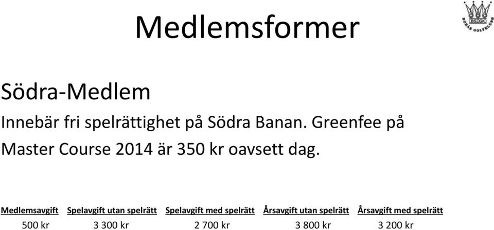 Greenfee på Master Course 2014 är 350