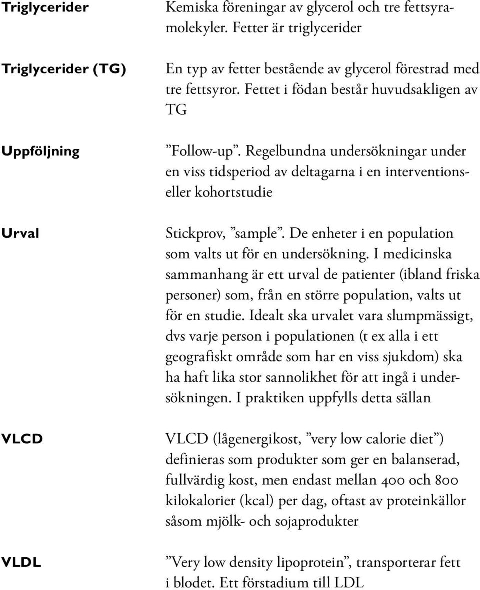 Regelbundna undersökningar under en viss tidsperiod av deltagarna i en interventionseller kohortstudie Stickprov, sample. De enheter i en population som valts ut för en undersökning.