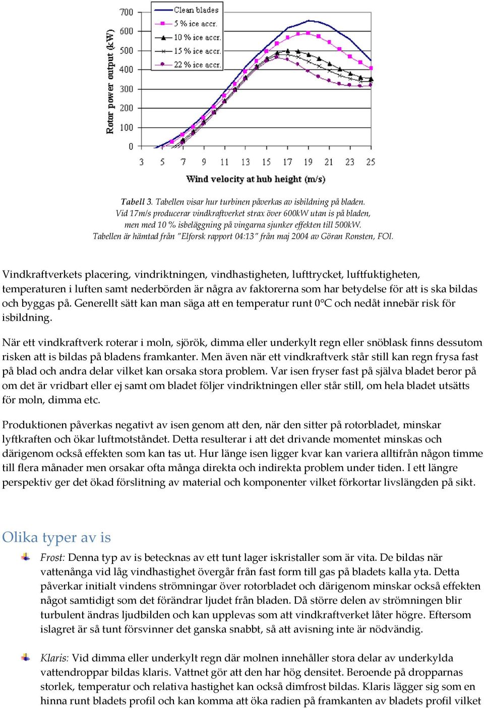 Tabellen är hämtad från Elforsk rapport 04:13 från maj 2004 av Göran Ronsten, FOI.