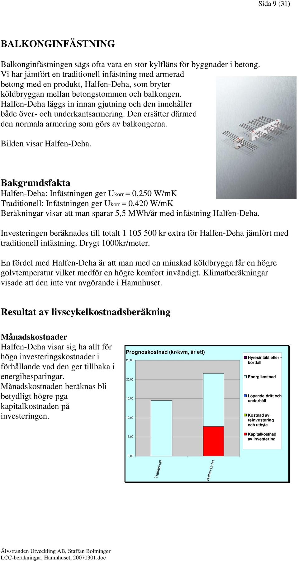 Halfen-Deha läggs in innan gjutning och den innehåller både över- och underkantsarmering. Den ersätter därmed den normala armering som görs av balkongerna. Bilden visar Halfen-Deha.