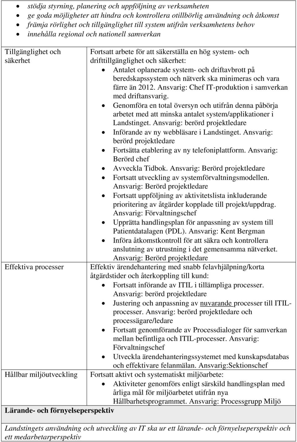 system- och driftavbrott på beredskapssystem och nätverk ska minimeras och vara färre än 2012. Ansvarig: Chef IT-produktion i samverkan med driftansvarig.