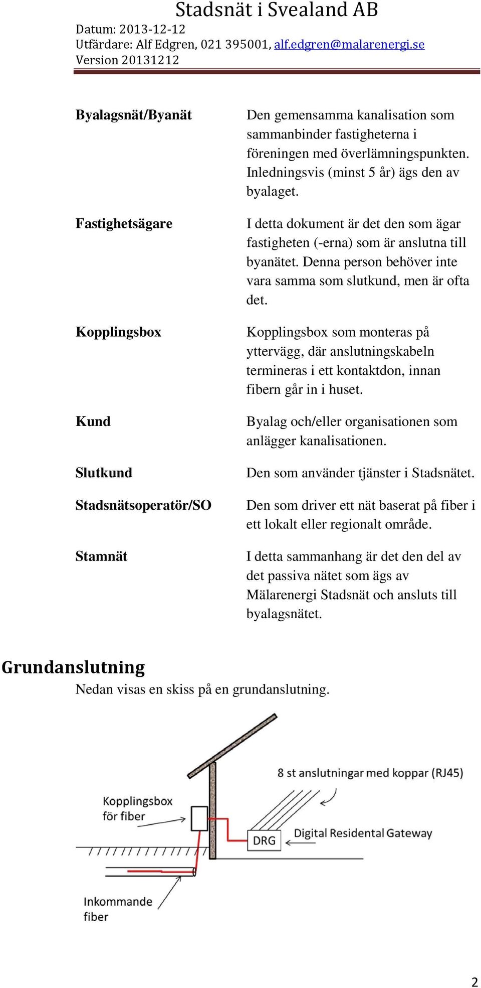 Denna person behöver inte vara samma som slutkund, men är ofta det. Kopplingsbox som monteras på yttervägg, där anslutningskabeln termineras i ett kontaktdon, innan fibern går in i huset.