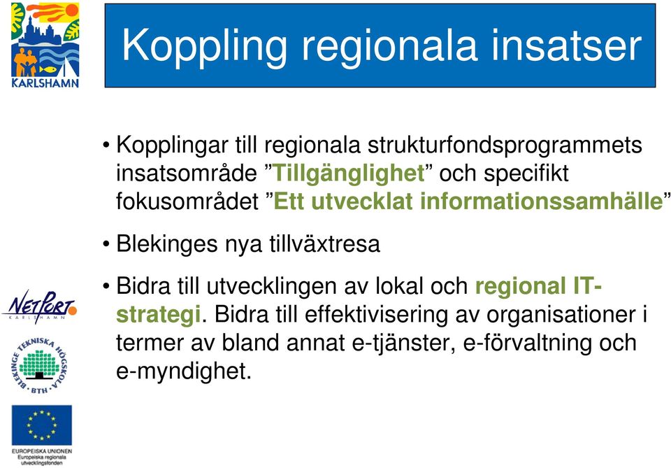 tillväxtresa Bidra till utvecklingen av lokal och regional ITstrategi.