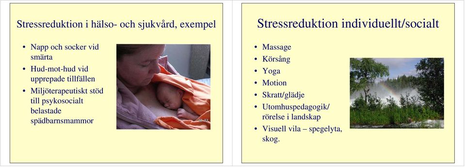 belastade spädbarnsmammor Stressreduktion individuellt/socialt Massage Körsång