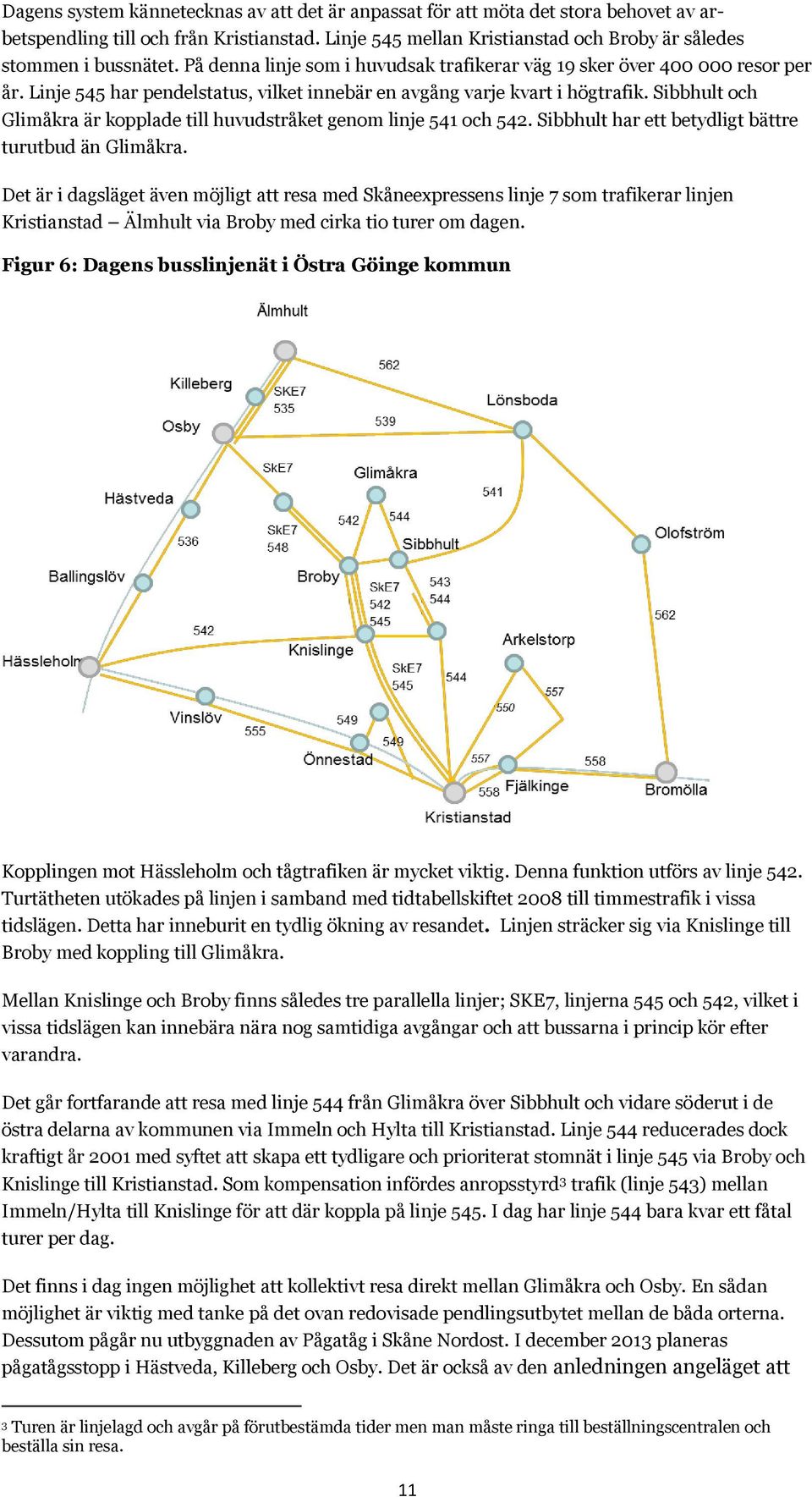 Sibbhult och Glimåkra är kopplade till huvudstråket genom linje 541 och 542. Sibbhult har ett betydligt bättre turutbud än Glimåkra.