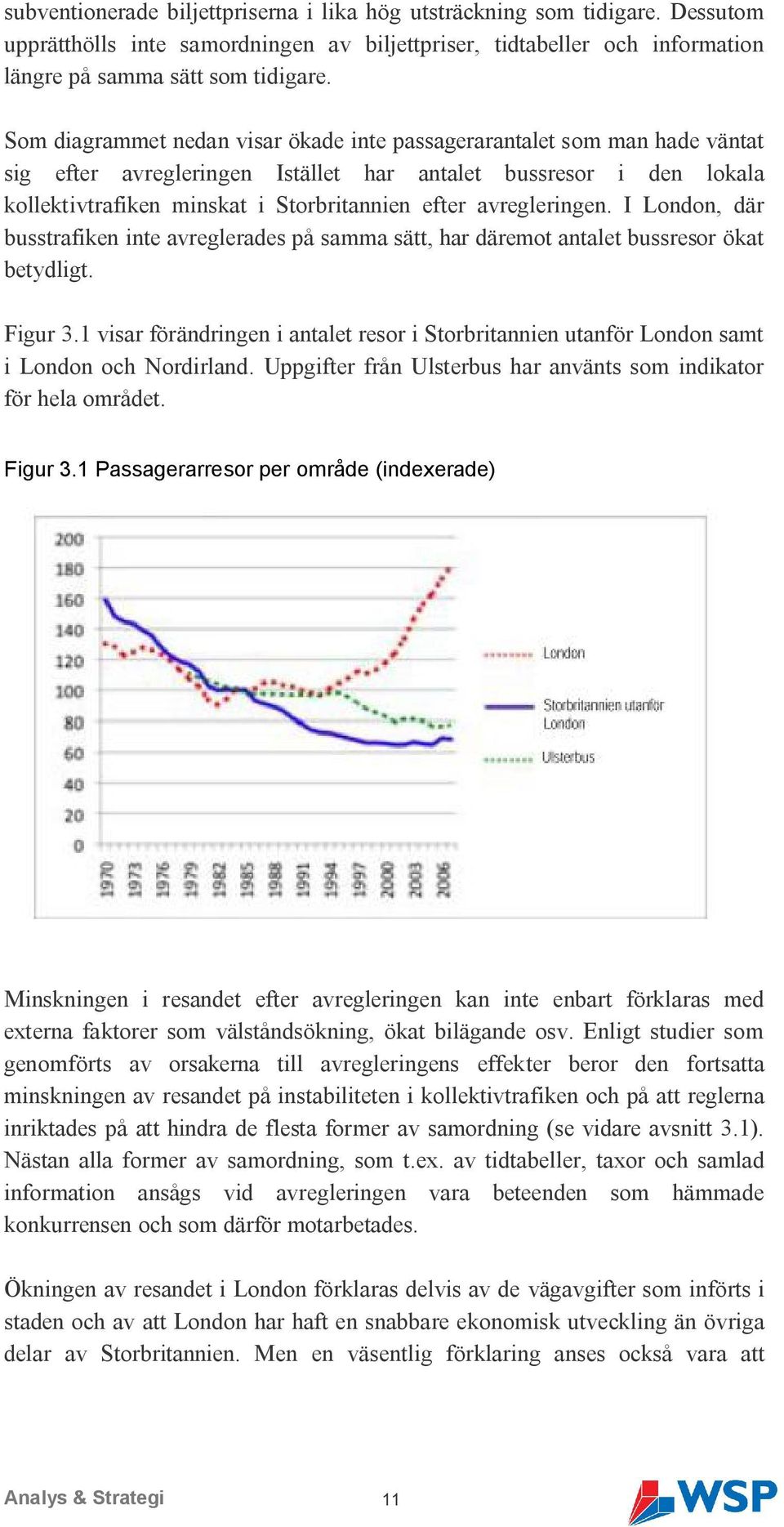 avregleringen. I London, där busstrafiken inte avreglerades på samma sätt, har däremot antalet bussresor ökat betydligt. Figur 3.