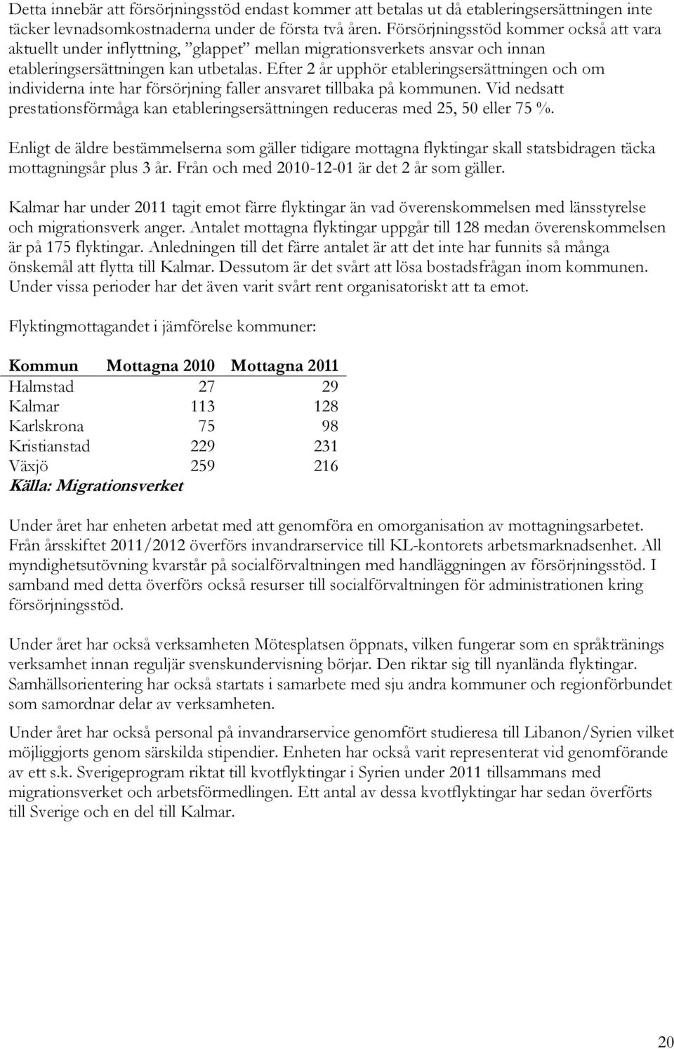 Efter 2 år upphör etableringsersättningen och om individerna inte har försörjning faller ansvaret tillbaka på kommunen.