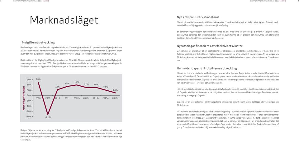 IT-utgifternas utveckling Realiseringen, mätt som faktiskt tagna kostnader, av IT-medel gick ned med 7,1 procent under lågkonjunkturens 2009.