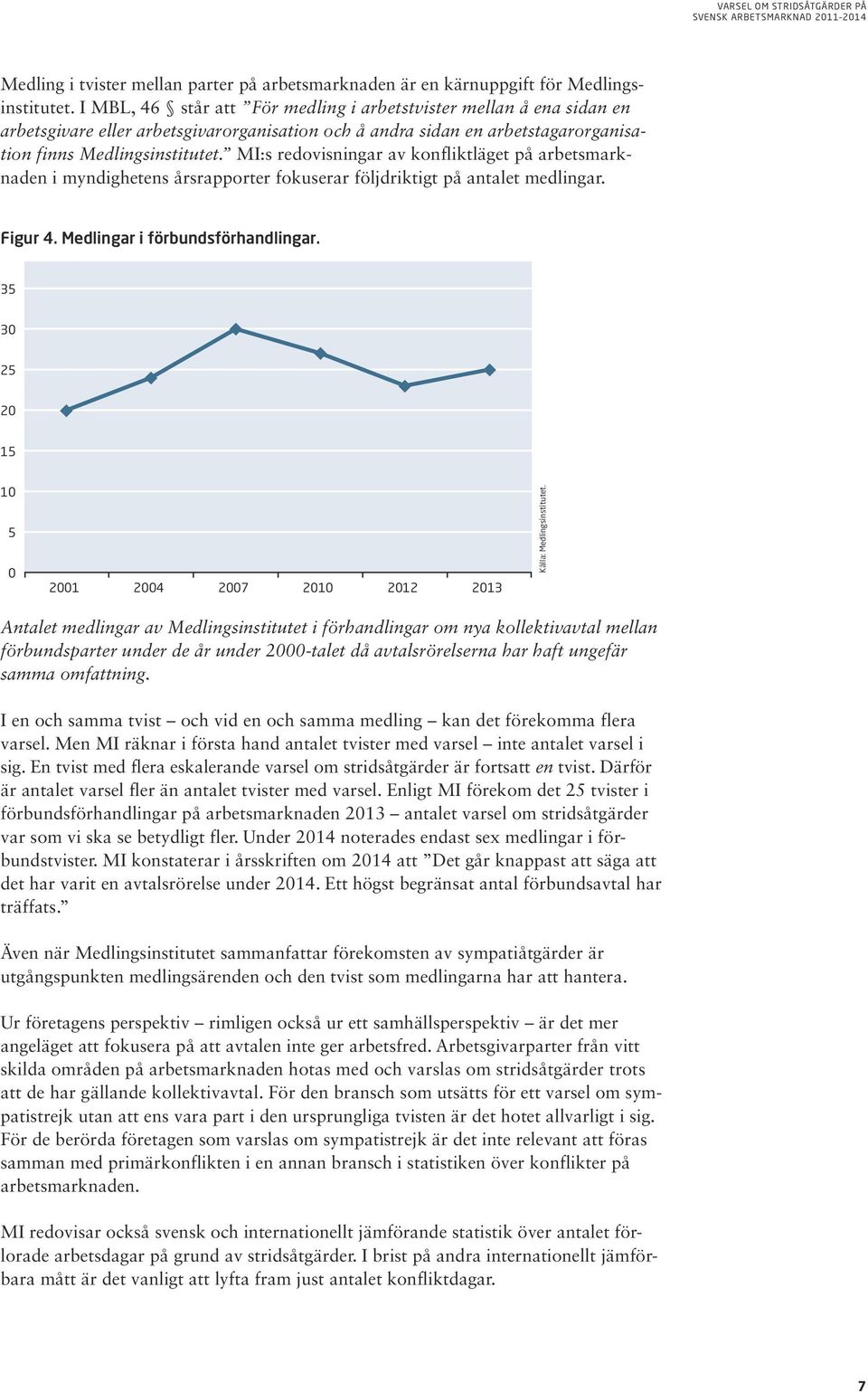MI:s redovisningar av konfliktläget på arbetsmarknaden i myndighetens årsrapporter fokuserar följdriktigt på antalet medlingar. Figur 4. Medlingar i förbundsförhandlingar.