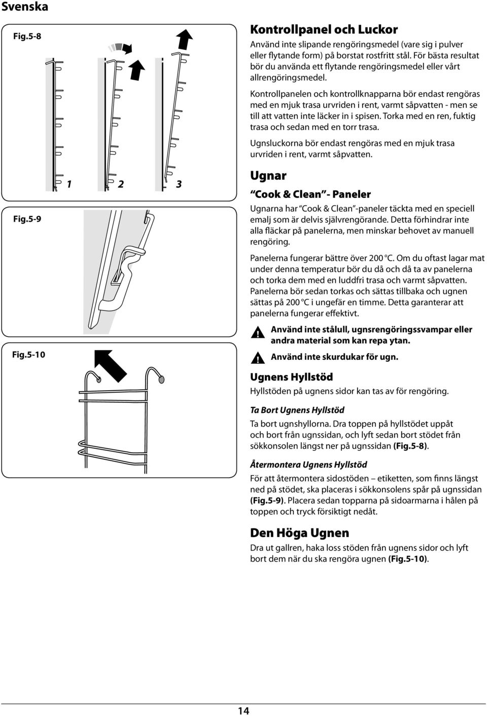 320-0022 Tall ove side support Kotrollpaele och kotrollkappara ör edast regöras med e mjuk trasa urvride i ret, varmt såpvatte - me se till att vatte ite läcker i i spise.