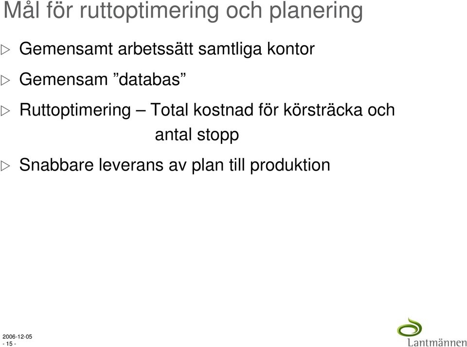 Ruttoptimering Total kostnad för körsträcka och