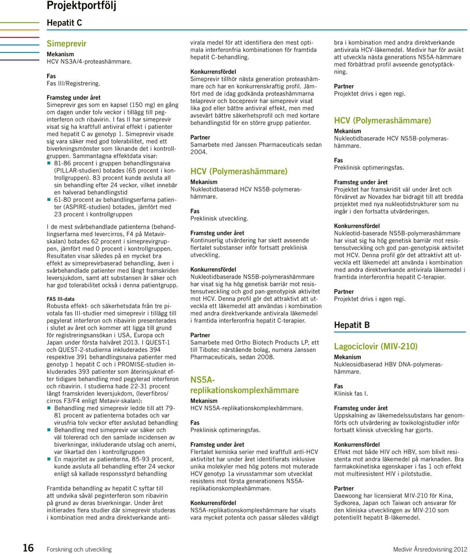 I fas II har simeprevir visat sig ha kraftfull antiviral effekt i patienter med hepatit C av genotyp 1.