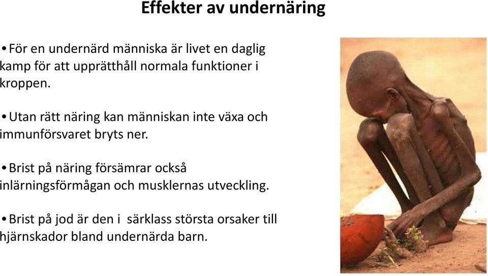 Utan rätt näring kan människan inte växa och immunförsvaret bryts ner.