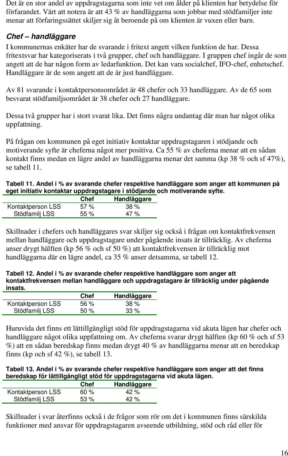 Chef handläggare I kommunernas enkäter har de svarande i fritext angett vilken funktion de har. Dessa fritextsvar har kategoriserats i två grupper, chef och handläggare.