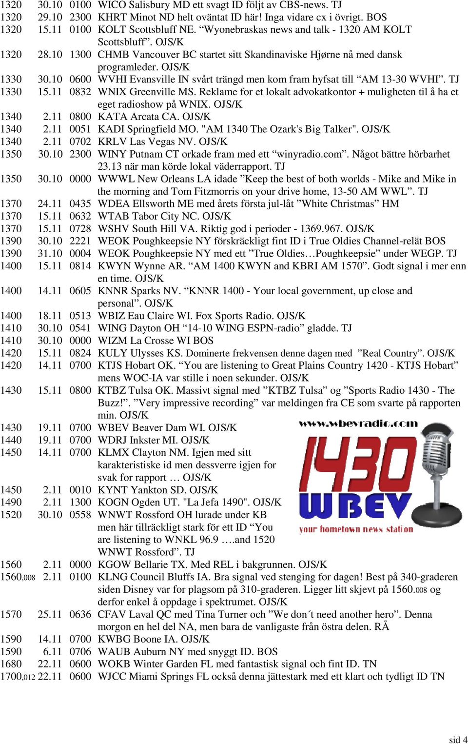 10 0600 WVHI Evansville IN svårt trängd men kom fram hyfsat till AM 13-30 WVHI. TJ 1330 15.11 0832 WNIX Greenville MS.