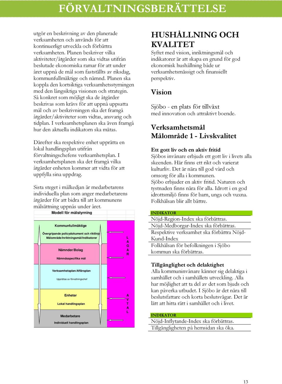 Planen ska koppla den kortsiktiga verksamhetsstyrningen med den långsiktiga visionen och strategin.