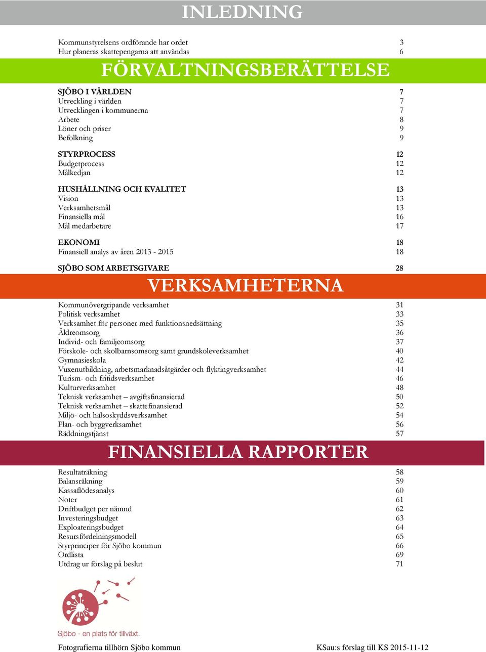 2013-2015 18 SJÖBO SOM ARBETSGIVARE 28 VERKSAMHETERNA Kommunövergripande verksamhet 31 Politisk verksamhet 33 Verksamhet för personer med funktionsnedsättning 35 Äldreomsorg 36 Individ- och