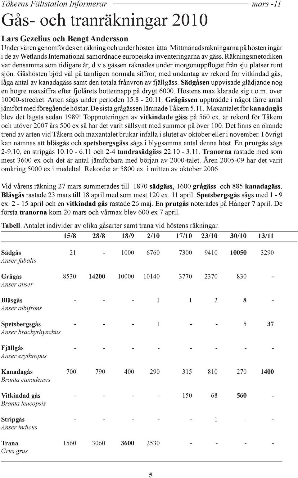 Räkningsmetodiken var densamma som tidigare år, d v s gässen räknades under morgonuppfloget från sju platser runt sjön.