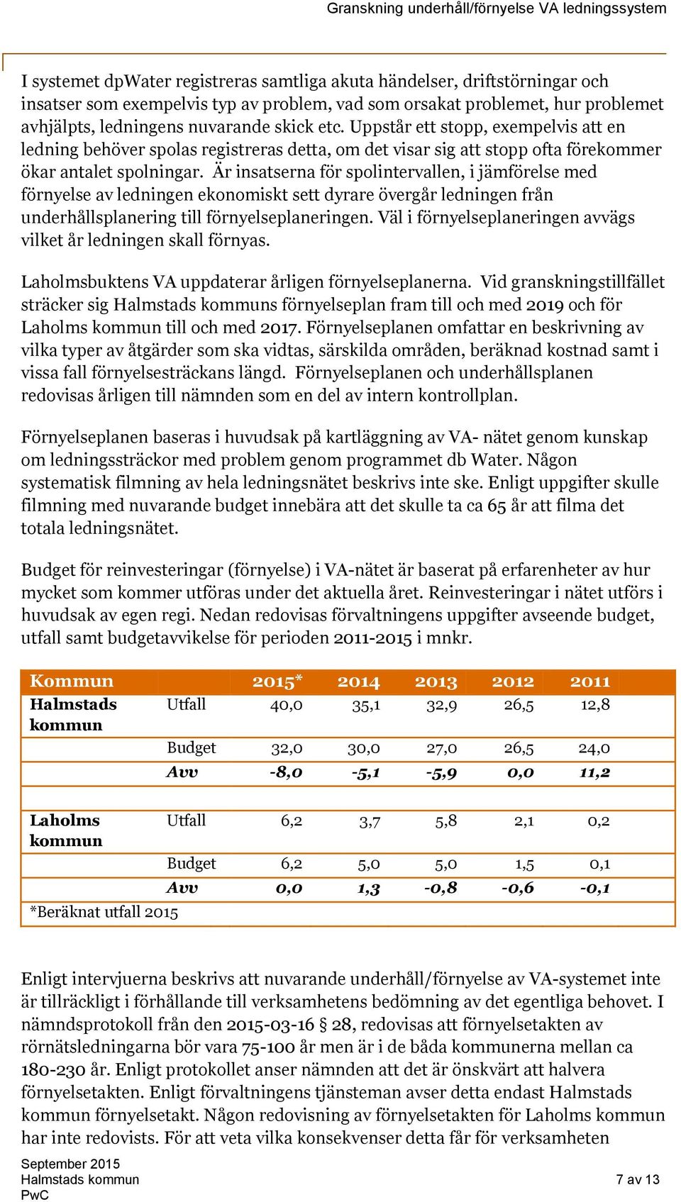 Är insatserna för spolintervallen, i jämförelse med förnyelse av ledningen ekonomiskt sett dyrare övergår ledningen från underhållsplanering till förnyelseplaneringen.