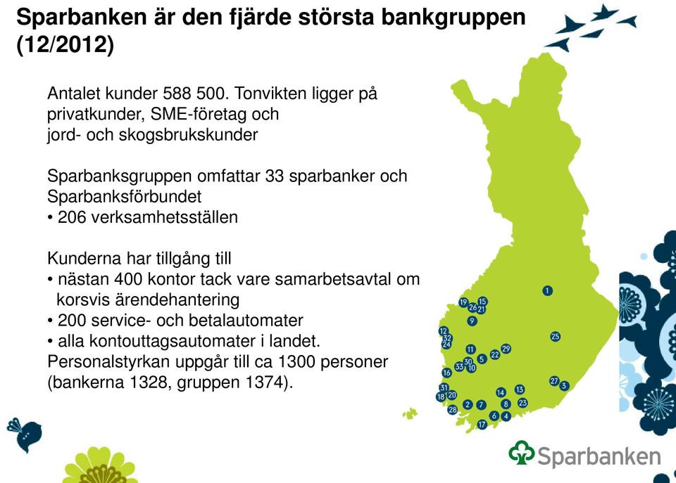 Sparbanksförbundet 206 verksamhetsställen Kunderna har tillgång till nästan 400 kontor tack vare samarbetsavtal om