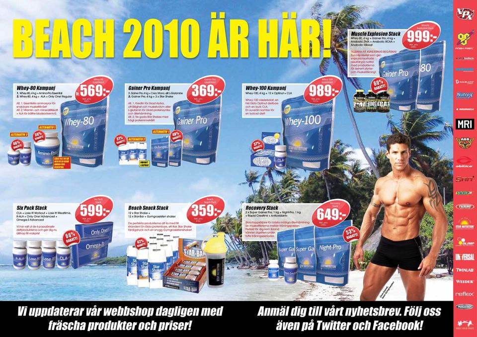 Gainer Pro, 4 kg + 3 x Star Shake 1057:- Alt. 1; Kreatin för ökad styrka, uthållighet och muskelvolym eller L-glutamin för ökad proteinsyntes och återhämtning. Alt. 2; Tre goda Star Shakes med högt proteininnehåll!