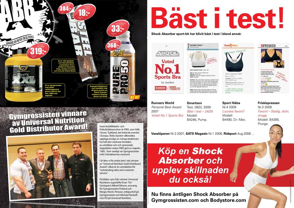 kg 319:- 454:- 12-pack, Pure 360:- Pro 50, 429 ml 540:- Shock Absorber Bäst sport-bh har blivit bäst i test i bland i annat: test! En av våra godaste och mest prisvärda proteinbars!