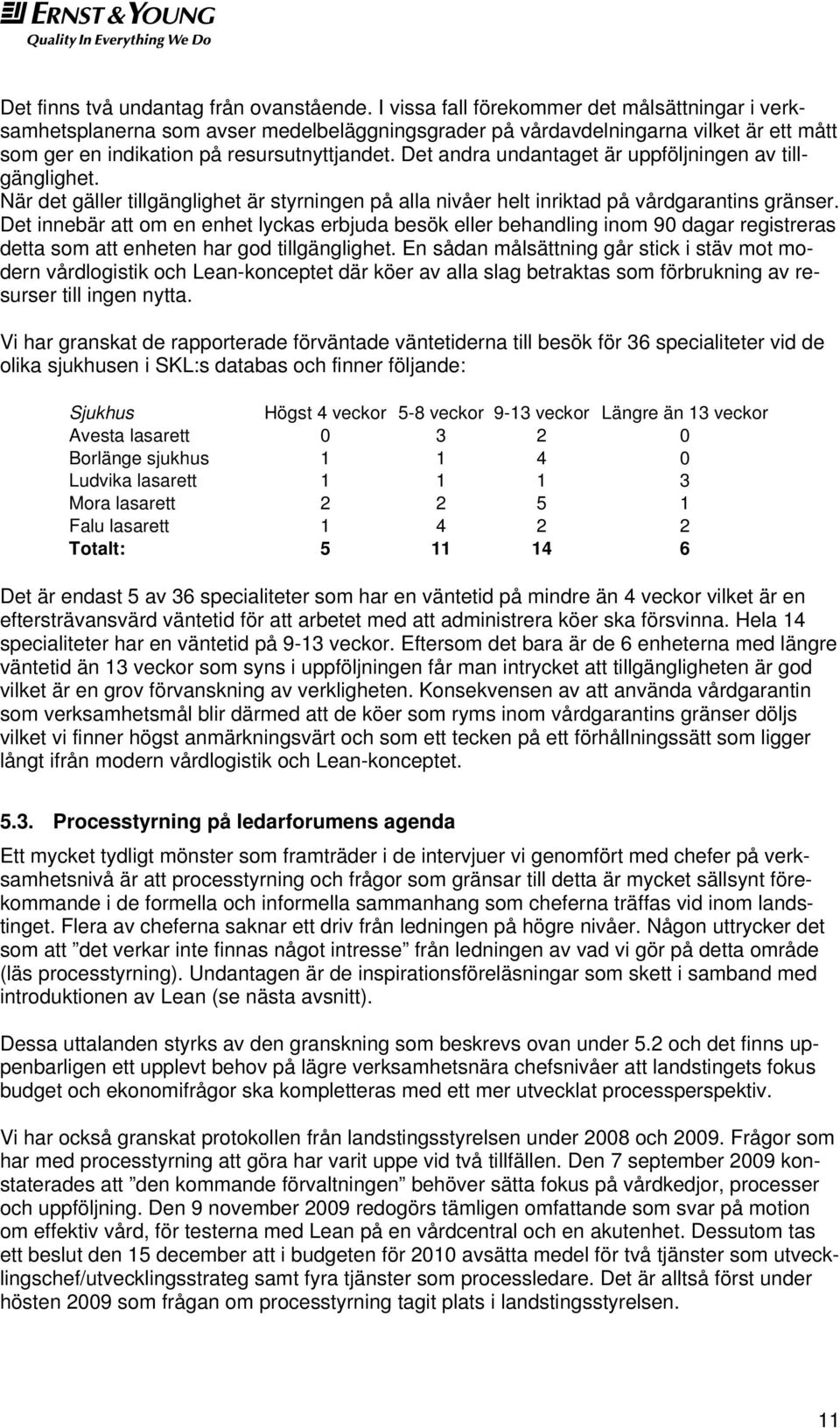 Det andra undantaget är uppföljningen av tillgänglighet. När det gäller tillgänglighet är styrningen på alla nivåer helt inriktad på vårdgarantins gränser.
