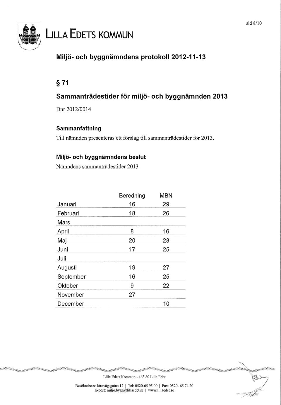 ett förslag till sammanträdestider för 2013.