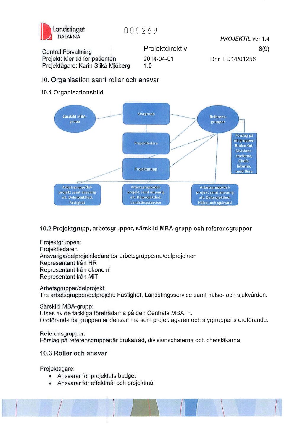 2 Projektgrupp, arbets~lrupper, särskild MBA-grupp och referensgrupper Projektgruppen: Projektledaren Ansvarigadeiprojektledare för arbetsgruppernadeiprojekten Representant från HR Representant från