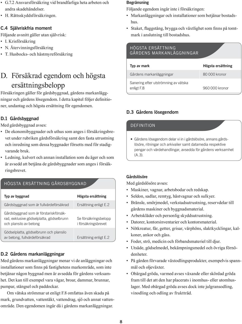 Staket, flaggstång, brygga och växtlighet som finns på tomtmark i anslutning till bostadshus. HÖGSTA ERSÄTTNING GÅRDENS MARKANLÄGGNINGAR D.