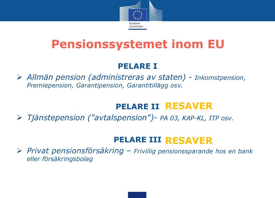 PELARE II Tjänstepension ("avtalspension")- PA 03, KAP-KL, ITP osv.