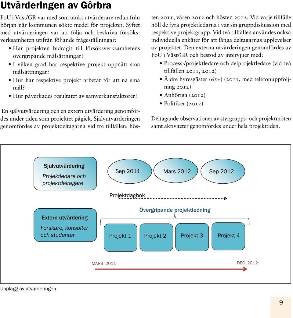 I vilken grad har respektive projekt uppnått sina målsättningar? Hur har respektive projekt arbetat för att nå sina mål? Hur påverkades resultatet av samverkansfaktorer?