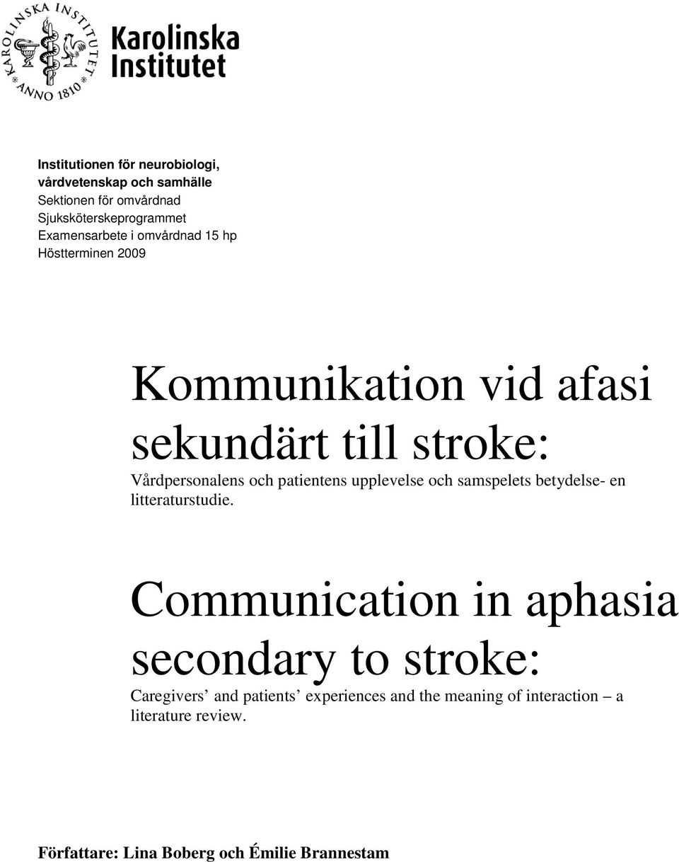 patientens upplevelse och samspelets betydelse- en litteraturstudie.