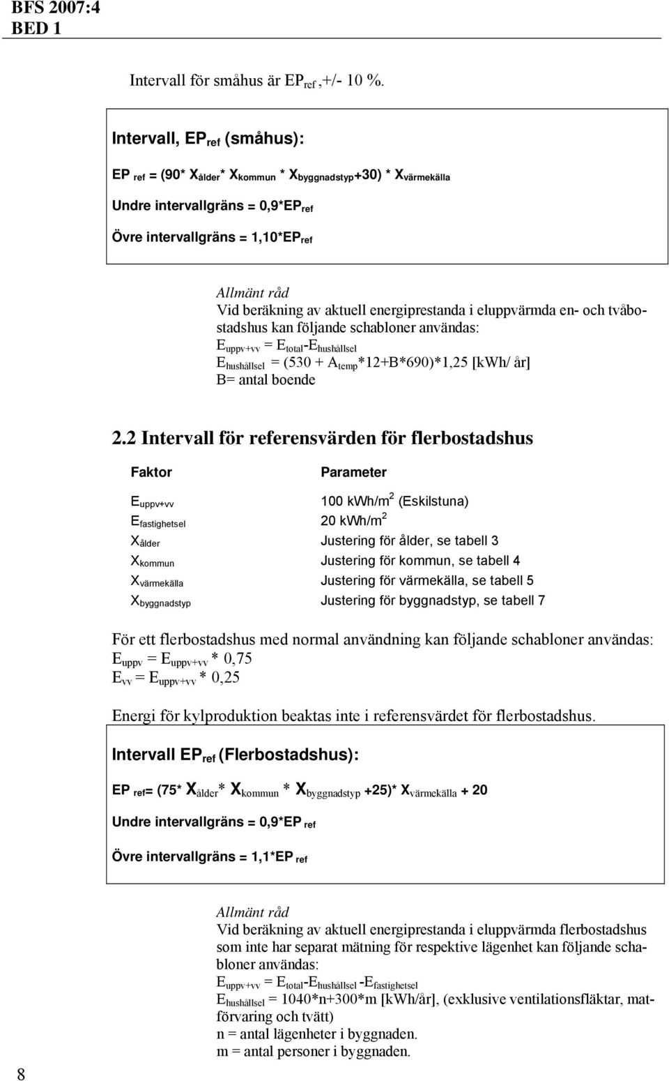 energiprestanda i eluppvärmda en- och tvåbostadshus kan följande schabloner användas: E uppv+vv = E total -E hushållsel E hushållsel = (530 + A temp *12+B*690)*1,25 [kwh/ år] B= antal boende 2.