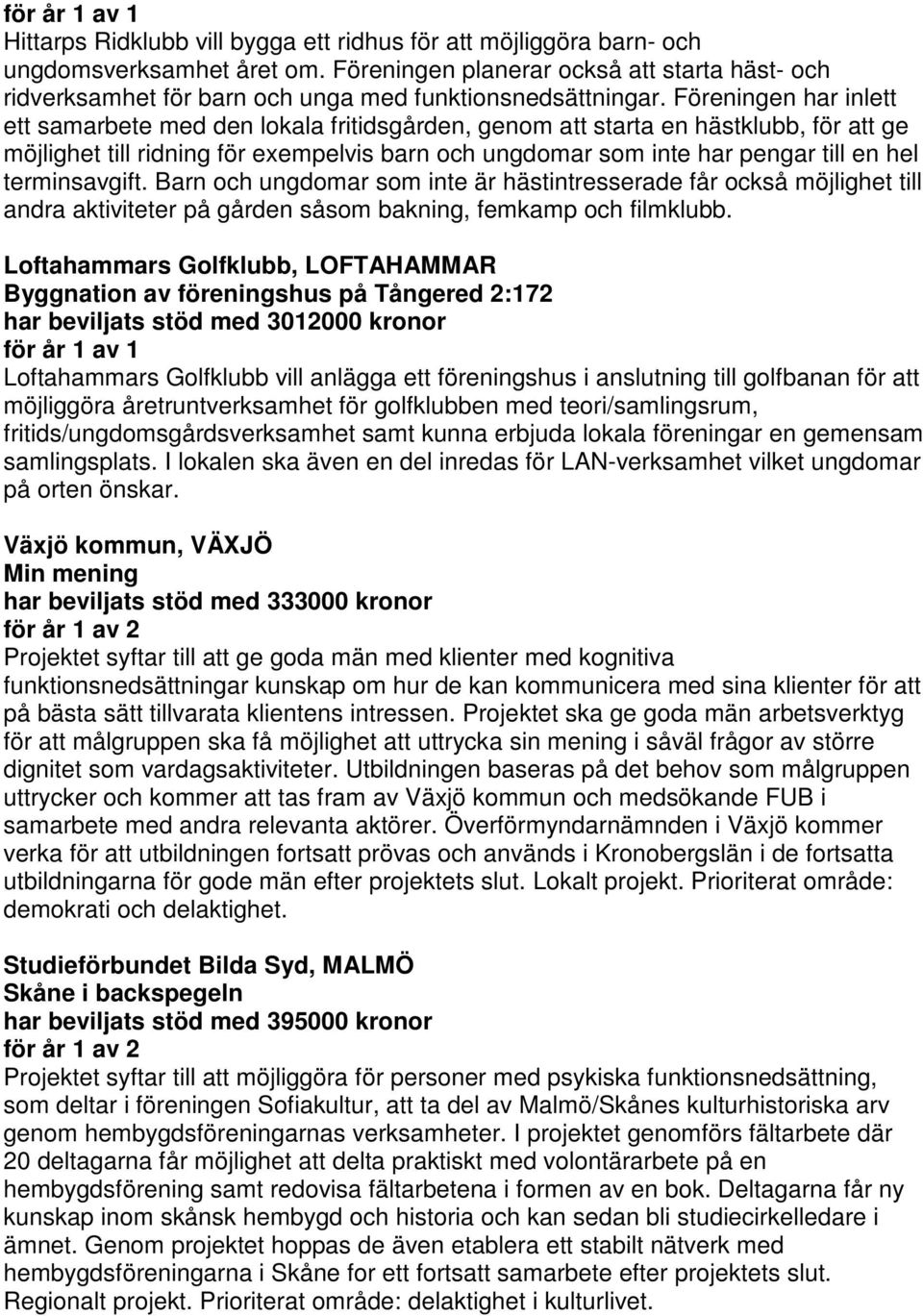 Föreningen har inlett ett samarbete med den lokala fritidsgården, genom att starta en hästklubb, för att ge möjlighet till ridning för exempelvis barn och ungdomar som inte har pengar till en hel