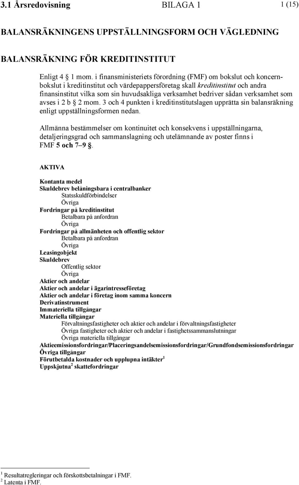 bedriver sådan verksamhet som avses i 2 b 2 mom. 3 och 4 punkten i kreditinstitutslagen upprätta sin balansräkning enligt uppställningsformen nedan.