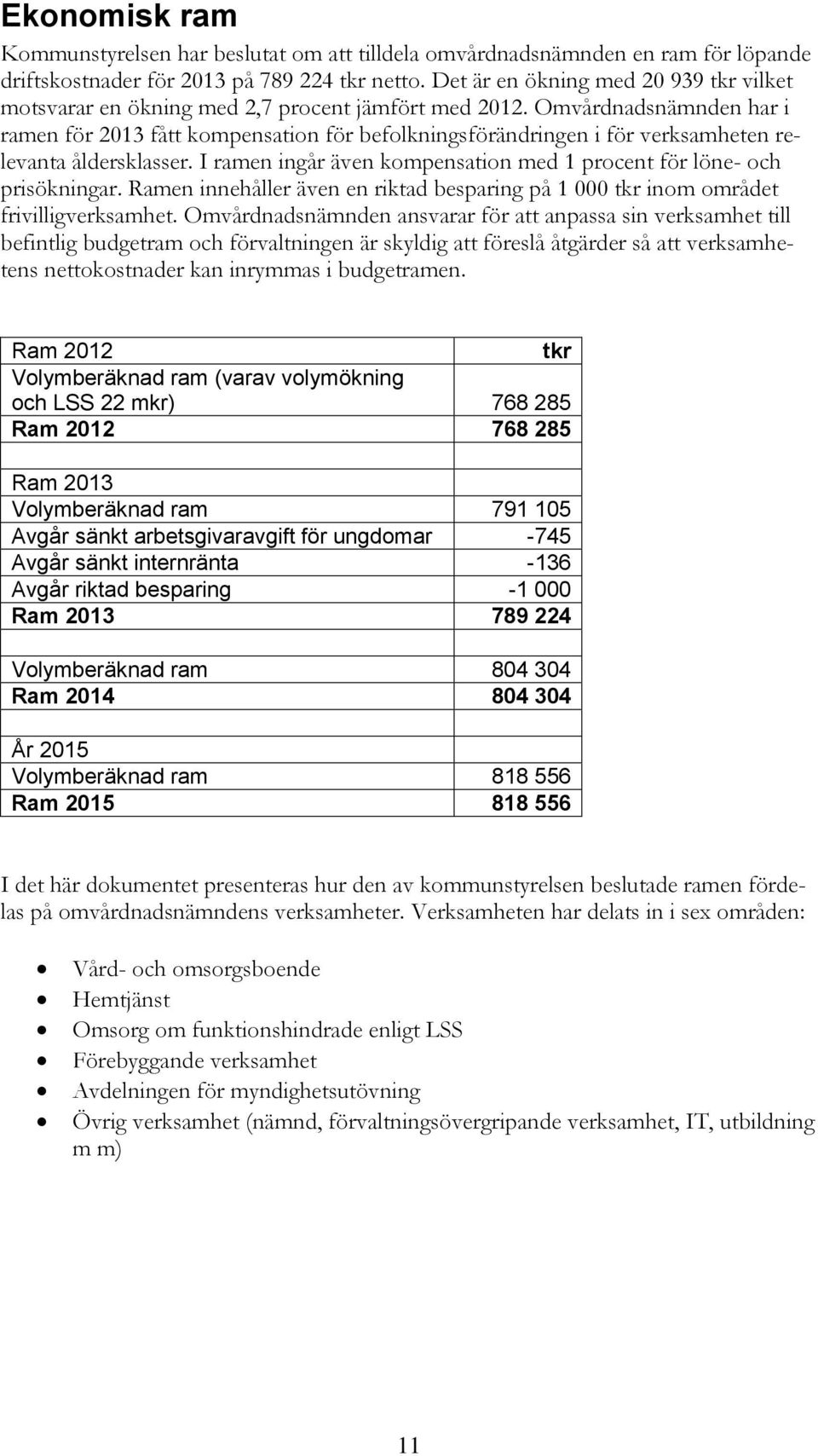 Omvårdnadsnämnden har i ramen för 2013 fått kompensation för befolkningsförändringen i för verksamheten relevanta åldersklasser.