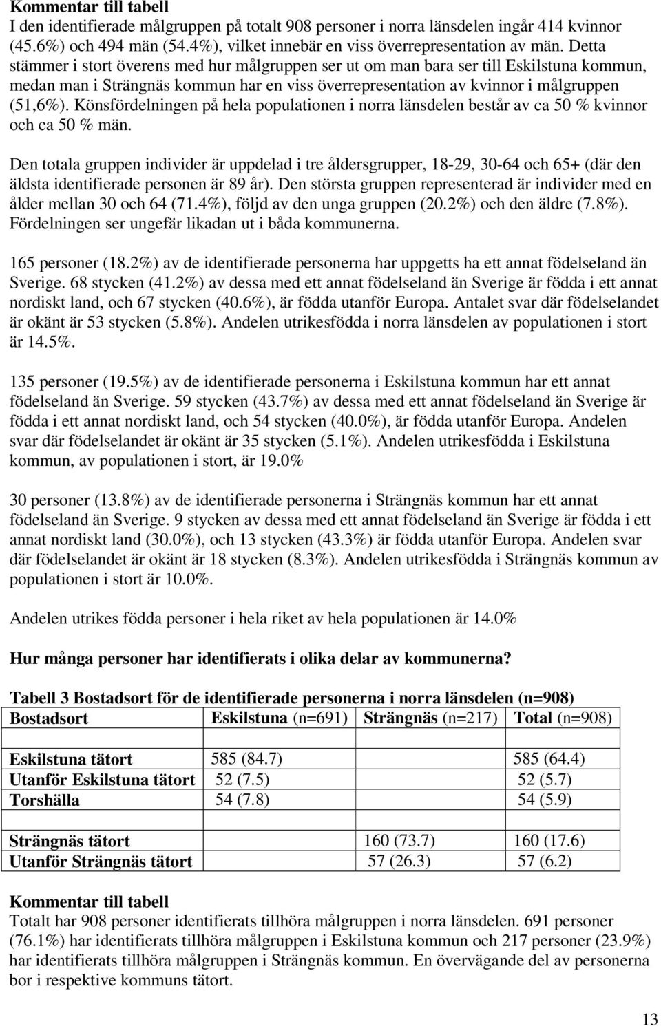 Könsfördelningen på hela populationen i norra länsdelen består av ca 50 % kvinnor och ca 50 % män.