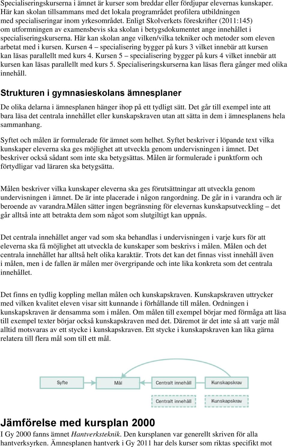 Enligt Skolverkets föreskrifter (2011:145) om utformningen av examensbevis ska skolan i betygsdokumentet ange innehållet i specialiseringskurserna.