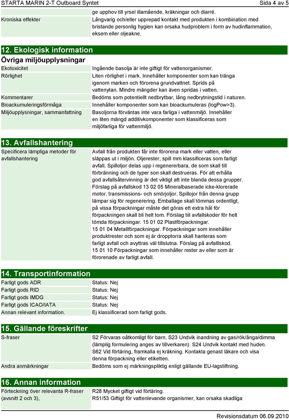 Långvarig och/eller upprepad kontakt med produkten i kombination med bristande personlig hygien kan orsaka hudproblem i form av hudinflammation, eksem eller oljeakne.