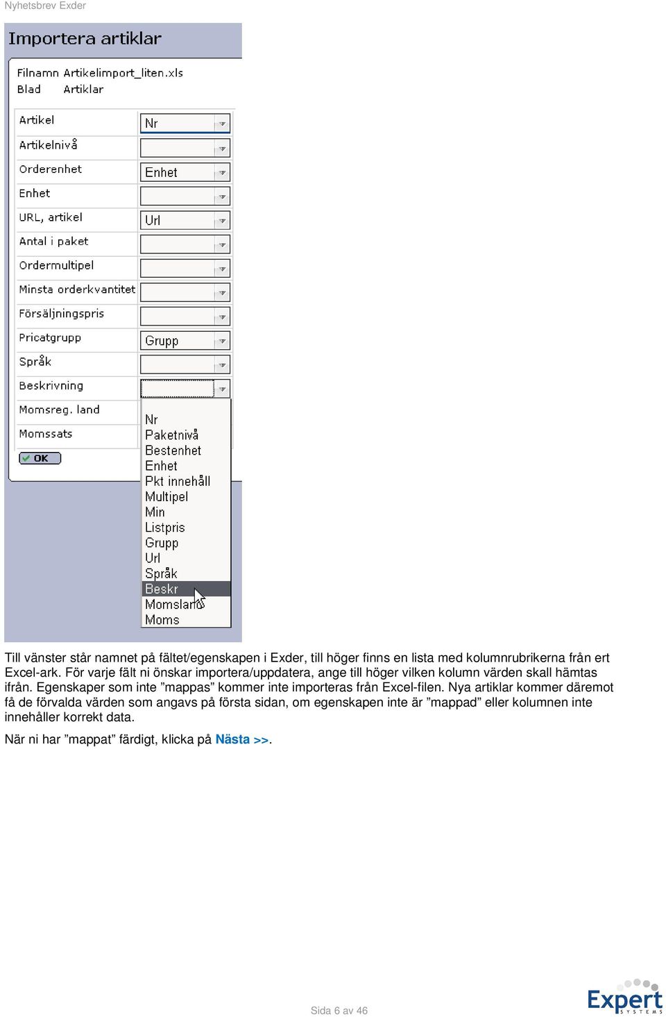 Egenskaper som inte mappas kommer inte importeras från Excel-filen.