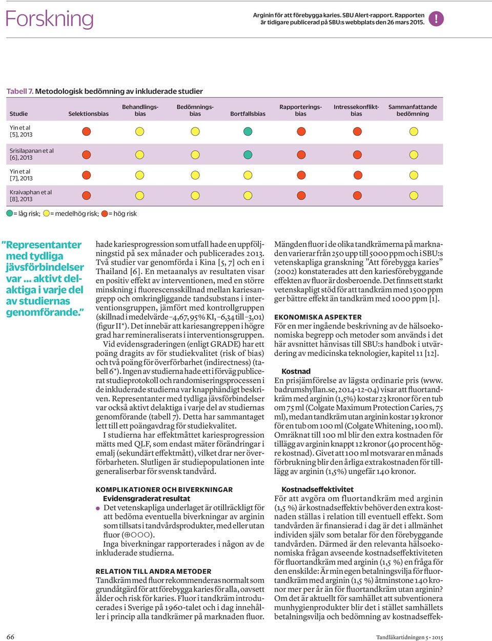 Srisilapanan et al [6], Yin et al [7], Kraivaphan et al [8], = låg risk; = medelhög risk; = hög risk Representanter med tydliga jävsförbindelser var aktivt delaktiga i varje del av studiernas