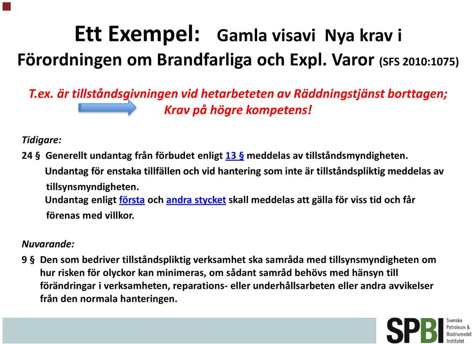 Undantag för enstaka tillfällen och vid hantering som inte är tillståndspliktig meddelas av tillsynsmyndigheten.