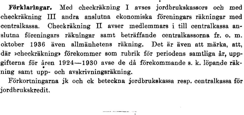 Det är även att märka, att, där»checkräkning) förekommer som rubrik för periodens samtliga år, uppgifterna för åren 1924 1930 avse de då förekommande s.