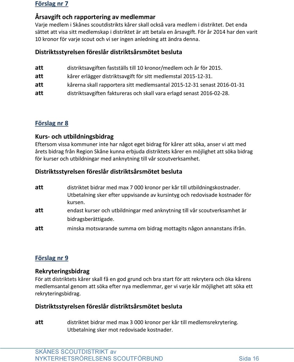 distriktsavgiften fastställs till 10 kronor/medlem och år för 2015. kårer erlägger distriktsavgift för sitt medlemstal 2015-12-31.