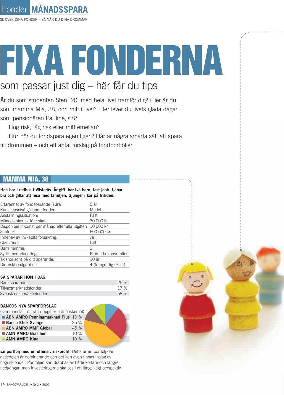 Här är några smarta sätt att spara till drömmen och ett antal förslag på fondportföljer. MAMMA MIA, 38 Hon bor i radhus i Västerås.