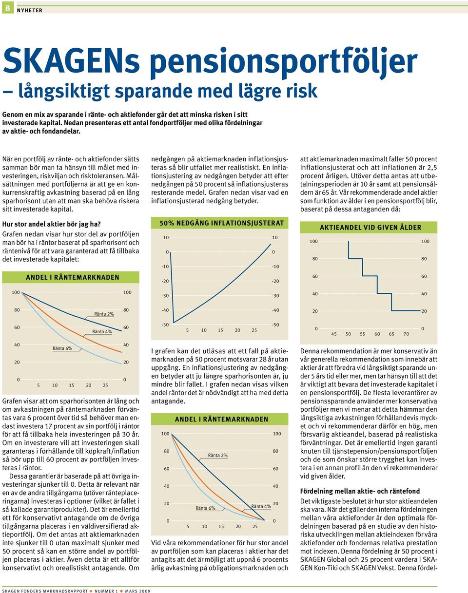 När en portfölj av ränte- och aktiefonder sätts samman bör man ta hänsyn till målet med investeringen, riskviljan och risktoleransen.