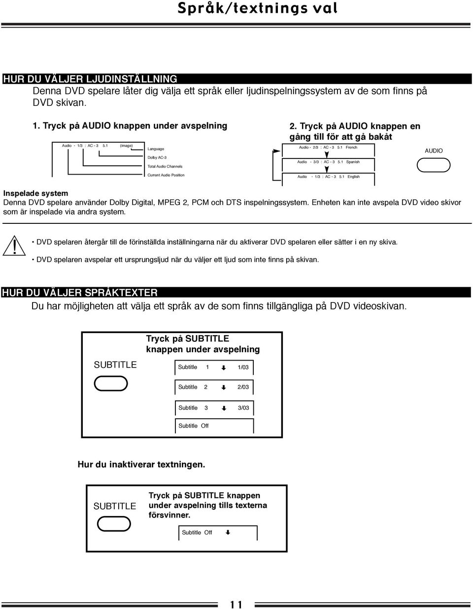 1 French Audio - 3/3 : AC - 3 5.1 Spanish AUDIO Current Audio Position Audio - 1/3 : AC - 3 5.